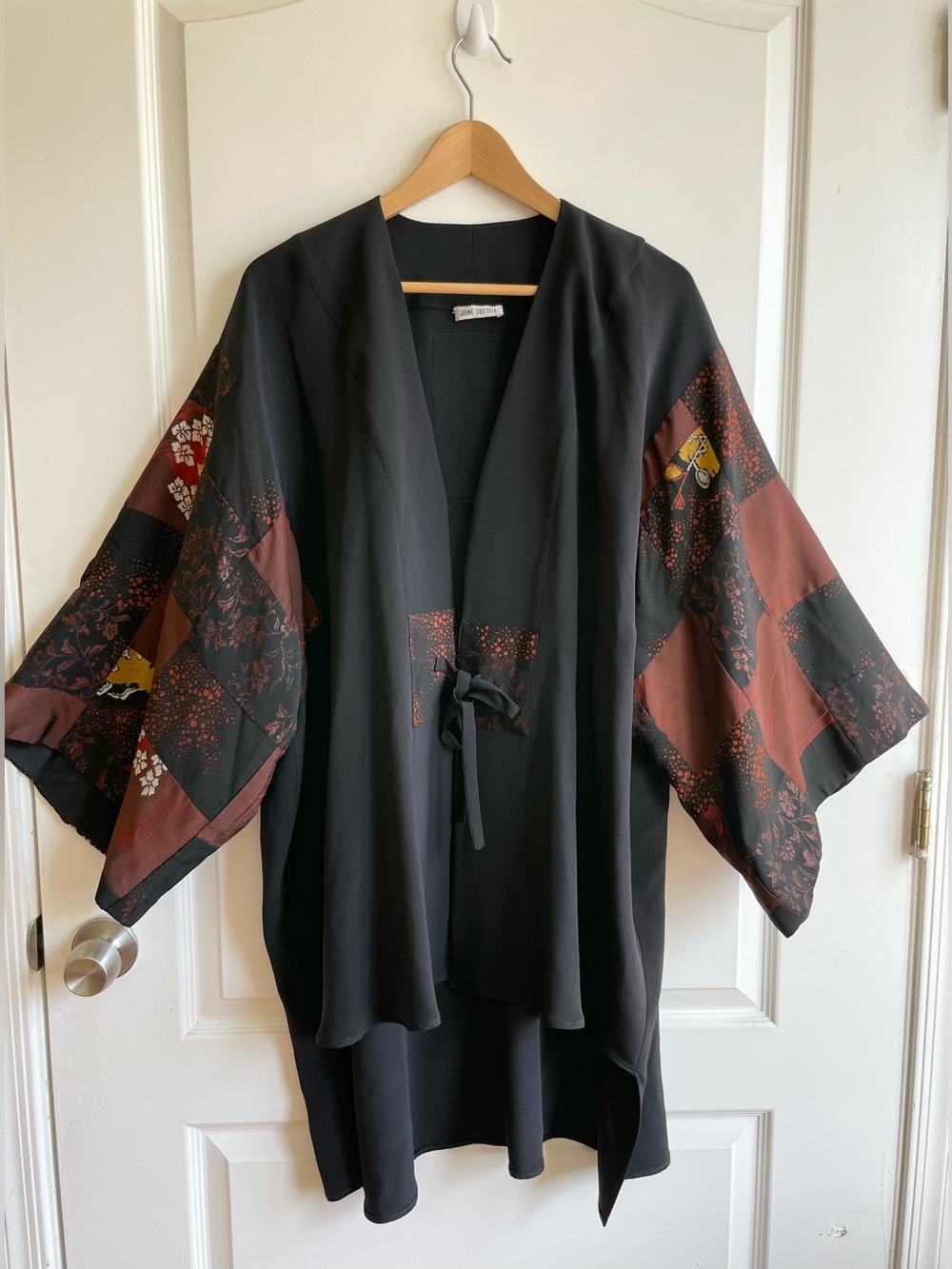 Vintage Jane Suttell 100% Silk Patchwork Kimono One Size Floral Gold Artsy